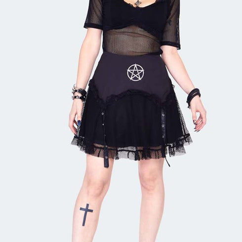 Pentagram Mini Skirt With Net Overlayed