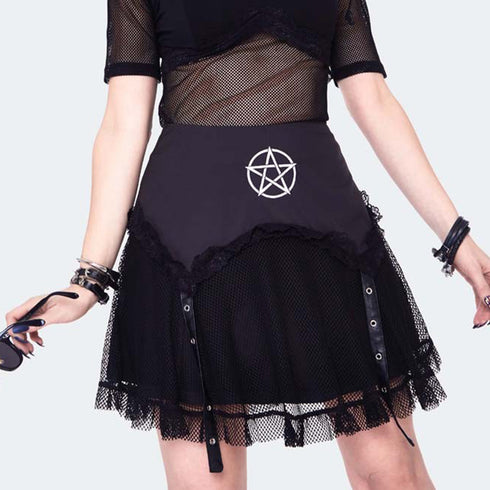 Pentagram Mini Skirt With Net Overlayed