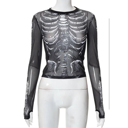 Skeleton Mesh Crop Shirt