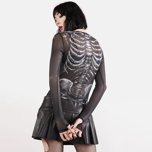 Skeleton Mesh Crop Shirt