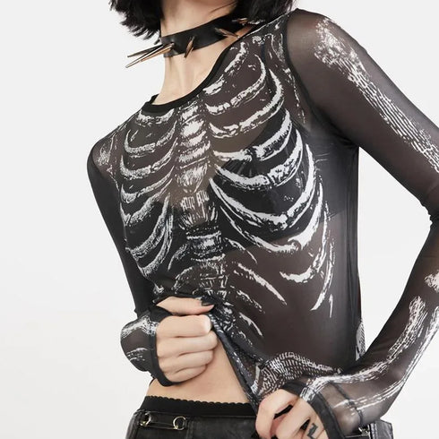 Skeleton Mesh Crop Shirt