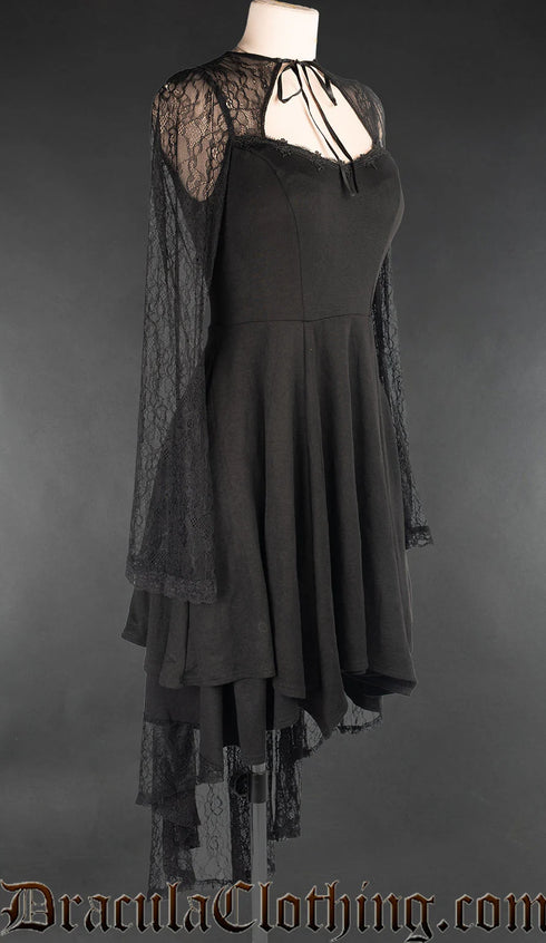 BLACK LACE ASYMMETRICAL DRESS