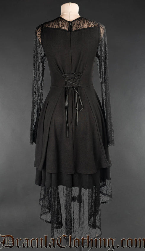 BLACK LACE ASYMMETRICAL DRESS