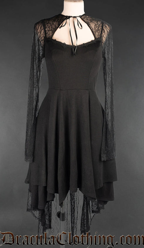 BLACK LACE ASYMMETRICAL DRESS