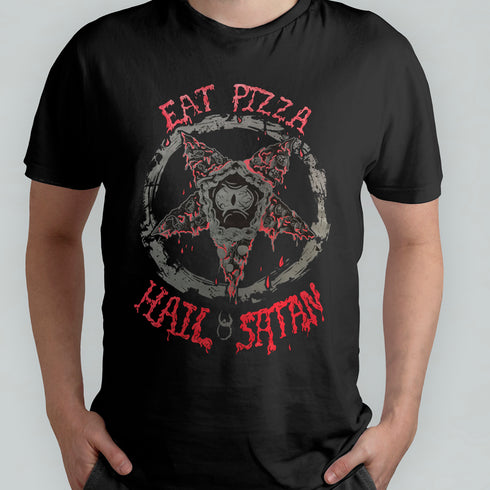EAT PIZZZA HAIL SATAN T-SHIRT
