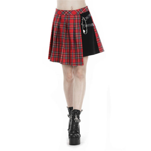 Punk red big pin pleated plaid skirt KW135RD