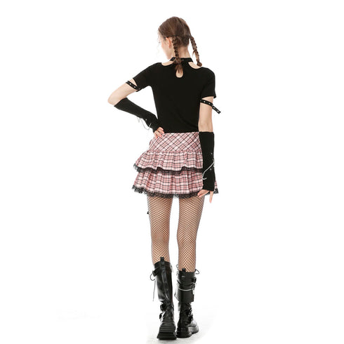 Millennium hottie metal rock heart pink gird skirt KW189