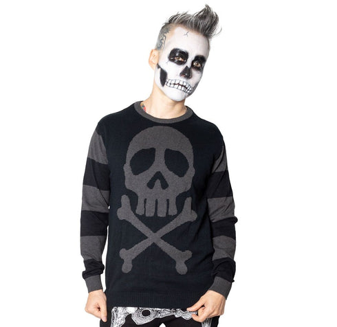Harlock Skull Grey Striped Sweater Unisex