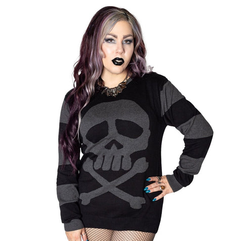 Harlock Skull Grey Striped Sweater Unisex